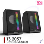 اسپیکر دسکتاپ تسکو TS 2057 با نورپردازی RGB روشن در محیط تاریک