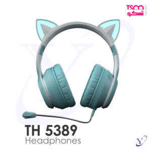 هدست بلوتوثی گربه ای تسکو TH 5389 با LED روشن نمای جلو